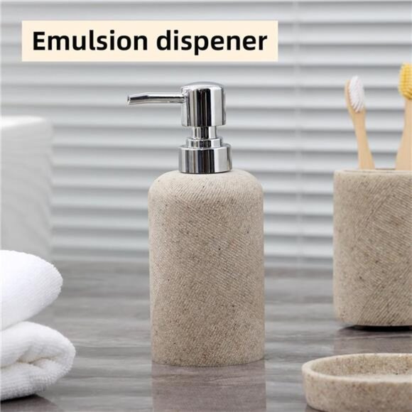 Bathroom Accessories Set 4 Pieces Soap Dispenser Toothbrush Holder Vanity Tray - Picture 5 of 7